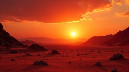 Naklejka premium beautiful sunset on mars with setting sun