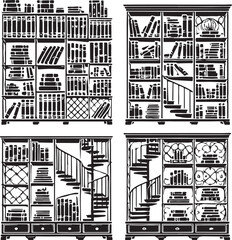 Black Bookcase Silhouette Vector, High Quality Illustration on White Background