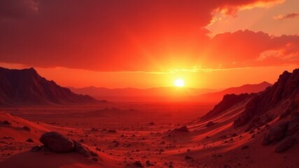 beautiful sunset on mars with setting sun
