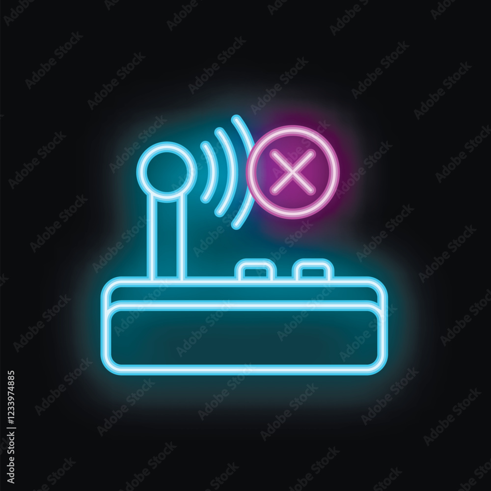 Poster neon sign of a router with a bright cross showing no connection