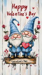 Two gnomes celebrating valentine's day with red roses and hearts