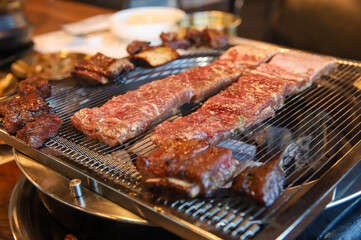 Korean traditional BBQ food. raw beef ribs