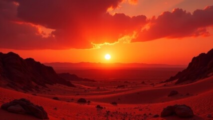 beautiful sunset on mars with setting sun