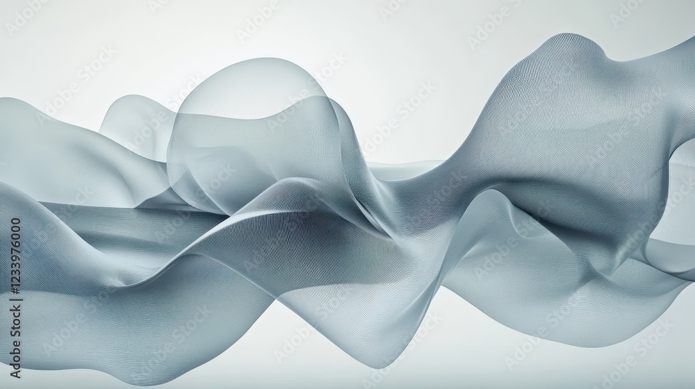 Aufkleber An abstract grainy background featuring subtle gray liquid lines and wave shapes on a white backdrop, with a noise texture effect.
