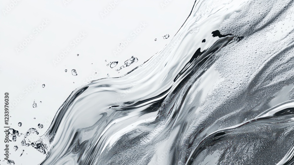 Poster An abstract grainy background featuring subtle gray liquid lines and wave shapes on a white backdrop, with a noise texture effect.