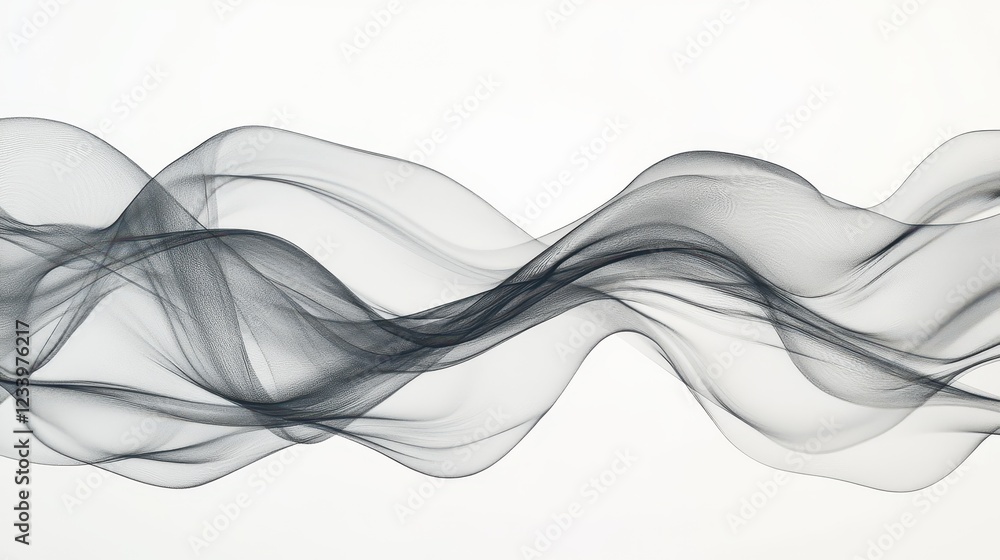 Aufkleber An abstract grainy background featuring subtle gray liquid lines and wave shapes on a white backdrop, with a noise texture effect.