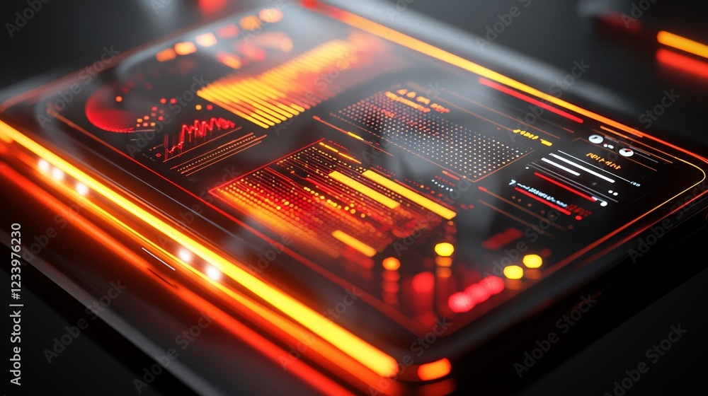 Poster Futuristic Device Displaying Data Graphics and Information