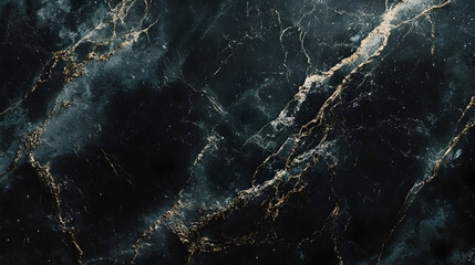 Dark marble surface with white and gold veining showcasing elegant texture and natural patterns