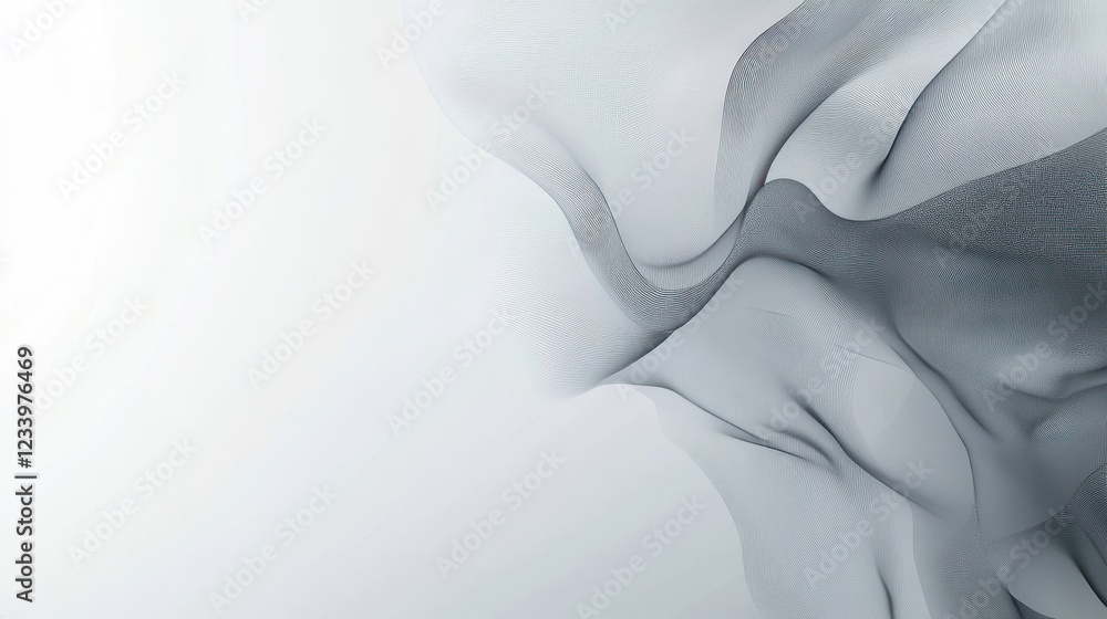 Poster An abstract grainy background featuring subtle gray liquid lines and wave shapes on a white backdrop, with a noise texture effect.