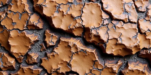 A rugged, crackled brown-black terrain; intricate textures emerge through deep fissures and crevices, revealing a stark, desolate beauty
