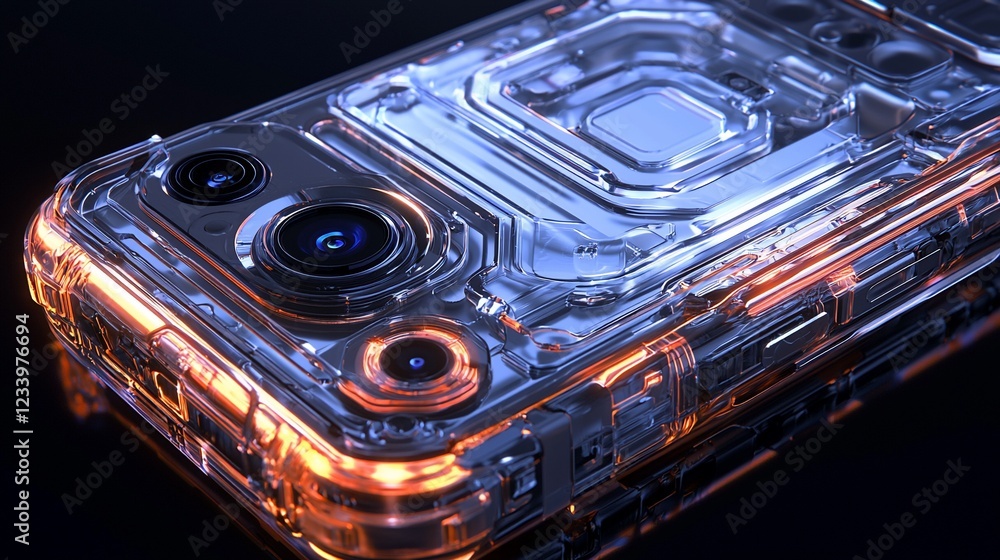 Poster transparent smartphone case with illuminated internal components