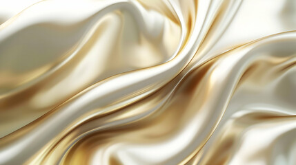 Obraz premium A close-up view of flowing silk fabric with a shiny, smooth texture in gold and cream tones.