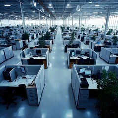 Vast Modern Office Workspace with Cubicles Desks and Computers