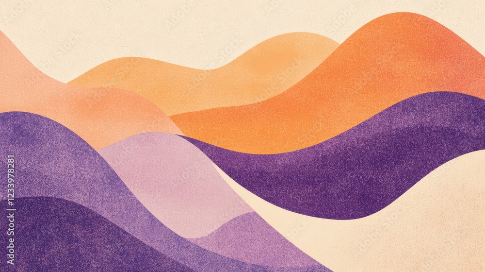 Aufkleber an abstract grainy poster background featuring a blend of purple, orange, and beige with a noise tex