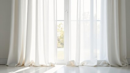 wide windows with white curtains in a well-lit room