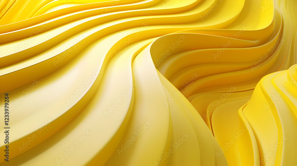Poster a vibrant, wavy yellow abstract design with smooth curves and flowing patterns.