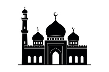 Silhouette of a Mosque with Minarets and Domes