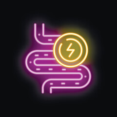 Neon icon representing digestive system showing good gut health and digestion with bolt sign