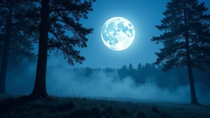 Naklejka premium dark forest against the moon