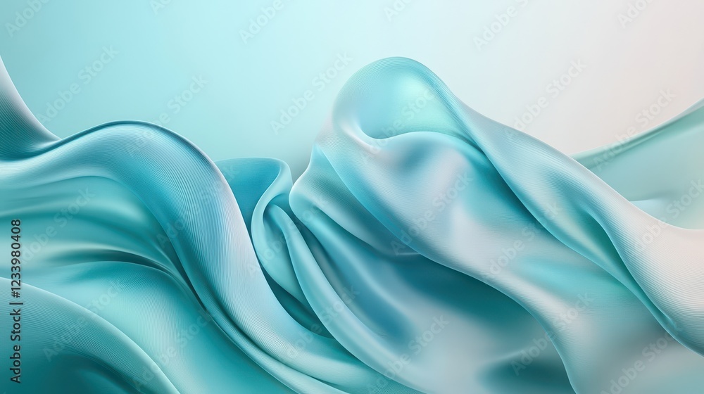 Aufkleber An abstract satin turquoise sea waves design featuring smooth curves and soft shadows on a clean, modern background.