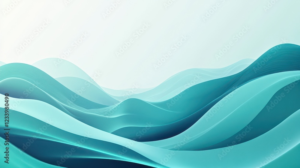 Poster An abstract satin turquoise sea waves design featuring smooth curves and soft shadows on a clean, modern background.
