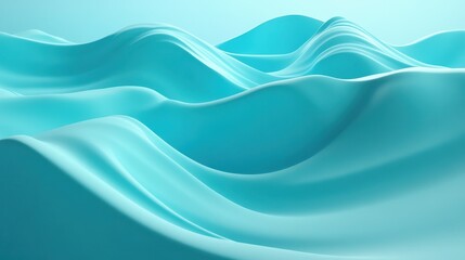 Obraz premium An abstract satin turquoise sea waves design featuring smooth curves and soft shadows on a clean, modern background.