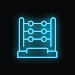 Bright neon blue abacus icon glowing on black background, representing old fashioned calculating tools and methods