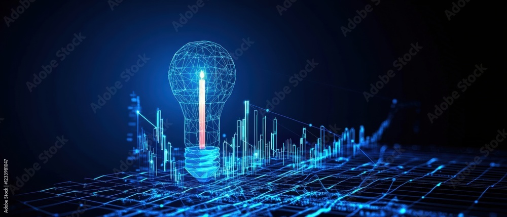 Poster light bulb on a technological circuit board with intricate connections and components visible