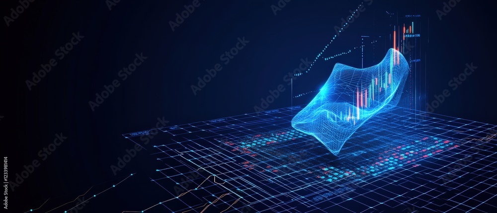 Poster futuristic abstract background featuring blue and red lines on a dark backdrop for design and techno