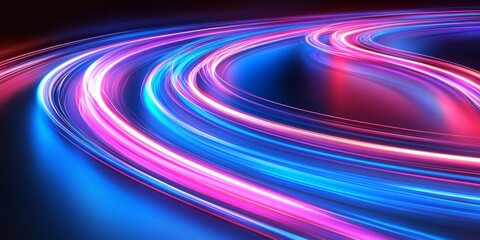 Abstract Light Trails, Neon Blue and Pink Background, Glowing Digital Art Illustration