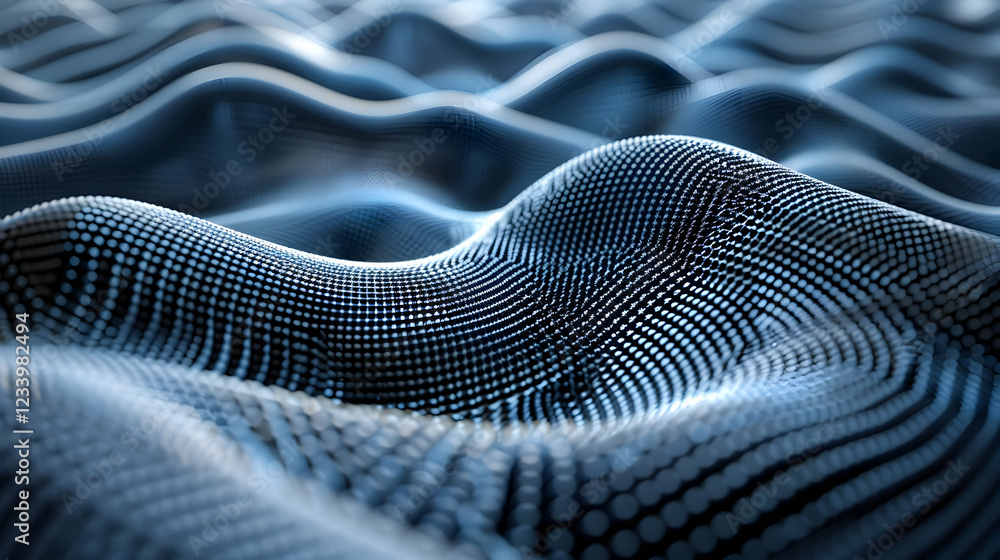 Poster abstract representation of waves with a digital texture in shades of blue.