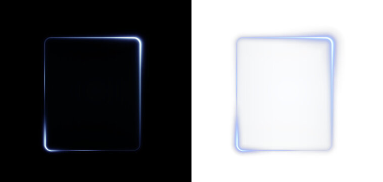 vibrant blue neon rectangle frame with glowing tech effects, ideal for web banners, social media graphics, presentations, and futuristic layouts