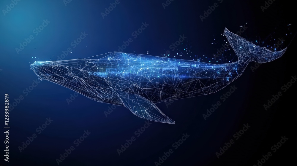 Poster whale silhouette with a network of connected lines illustrating data and technology concept