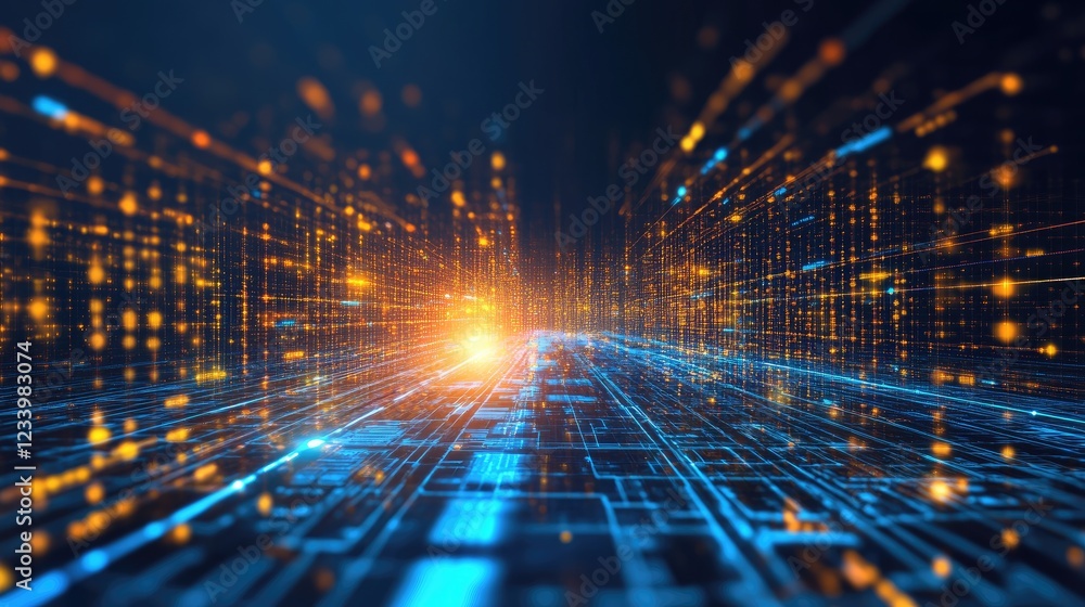 Poster a conceptual image of ai-driven startup strategy with futuristic digital innovation pathways, copy s