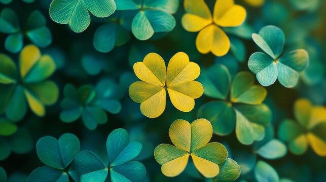 Hello March. Green clover leaves as background