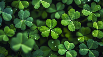 Hello March. Green clover leaves as background
