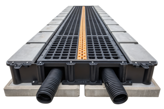 Modular plastic drainage system isolated with transparent background