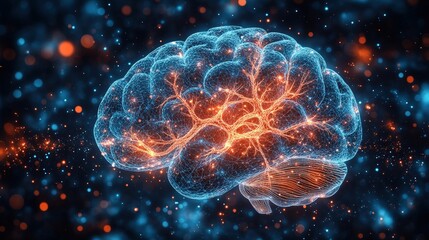 Obraz premium Brain with glowing neurons illustrating neural connections and activity in a scientific representation