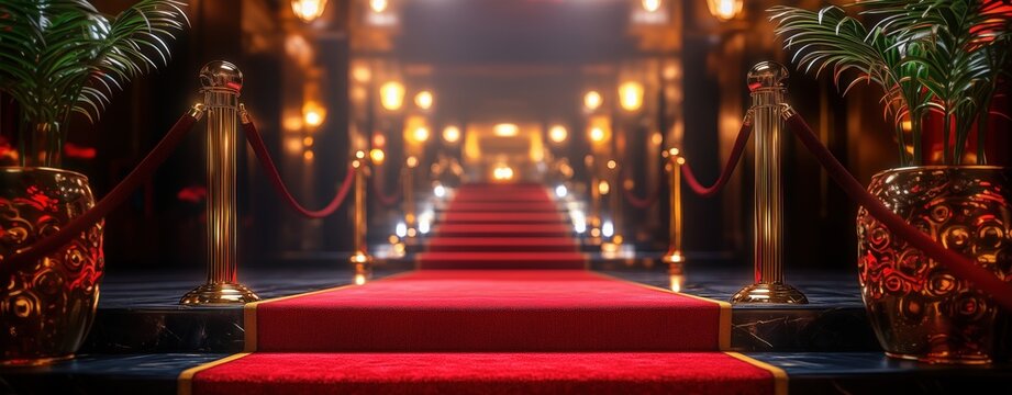 Luxurious Empty Red Carpet at Prestigious Film or Music Awards Event