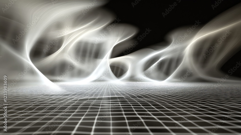 Poster abstract cyber background with holographic circuits and pulsating energy waves on a dark metallic su