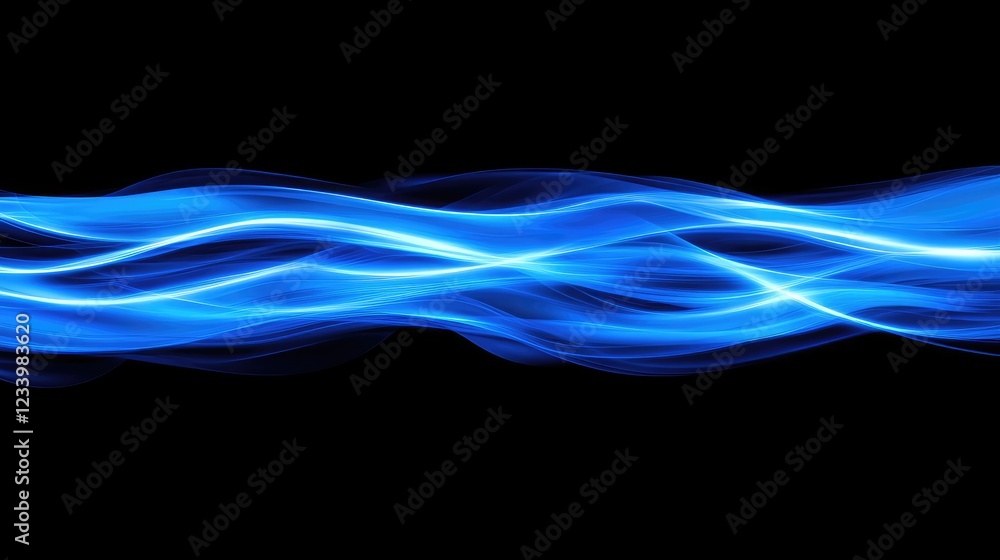 Poster abstract cyber background featuring digital waves of glowing data streams in electric blue, seamless