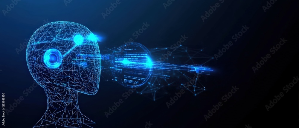 Poster abstract representation of a human head with interconnected lines and dots forming a network structu