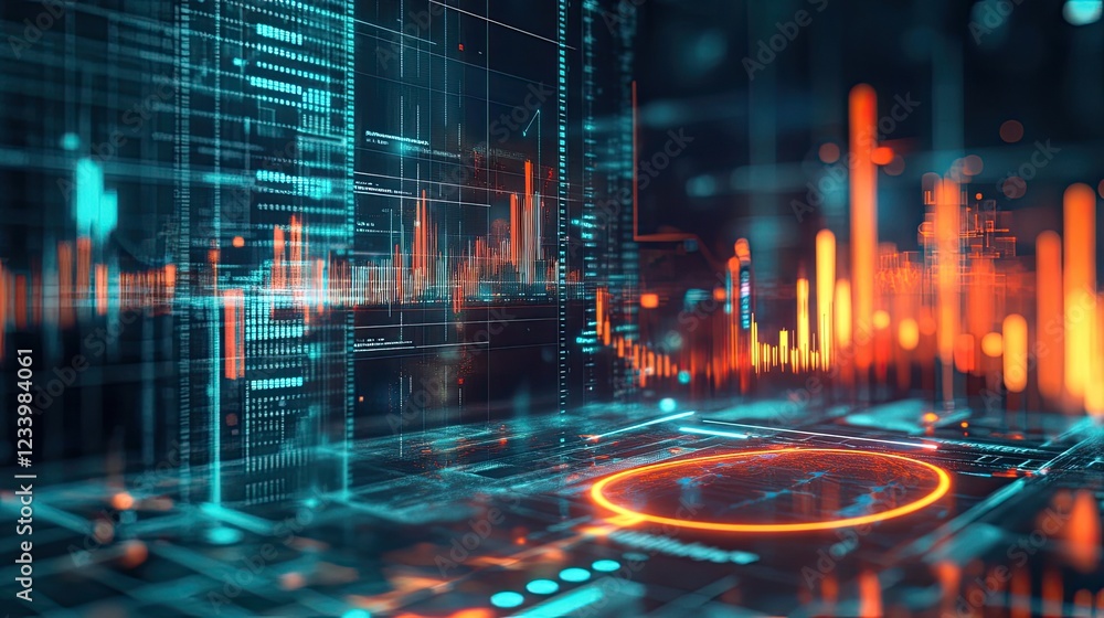 Poster a cyber business launch theme with futuristic ai-driven success analytics and a glowing roadmap, cop