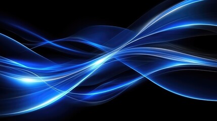 Naklejka premium Abstract futuristic digital waves flowing in deep blue tones, glowing softly in a high-tech sci-fi environment with copy space.