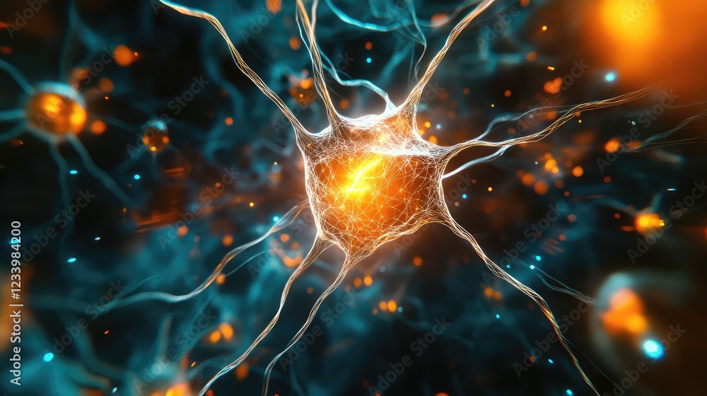Poster abstract futuristic iot matrix with ai neural connectivity, floating smart network elements, and a s
