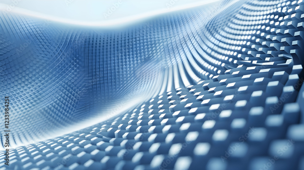 Poster abstract wave-like pattern in blue tones, suggesting depth and texture.