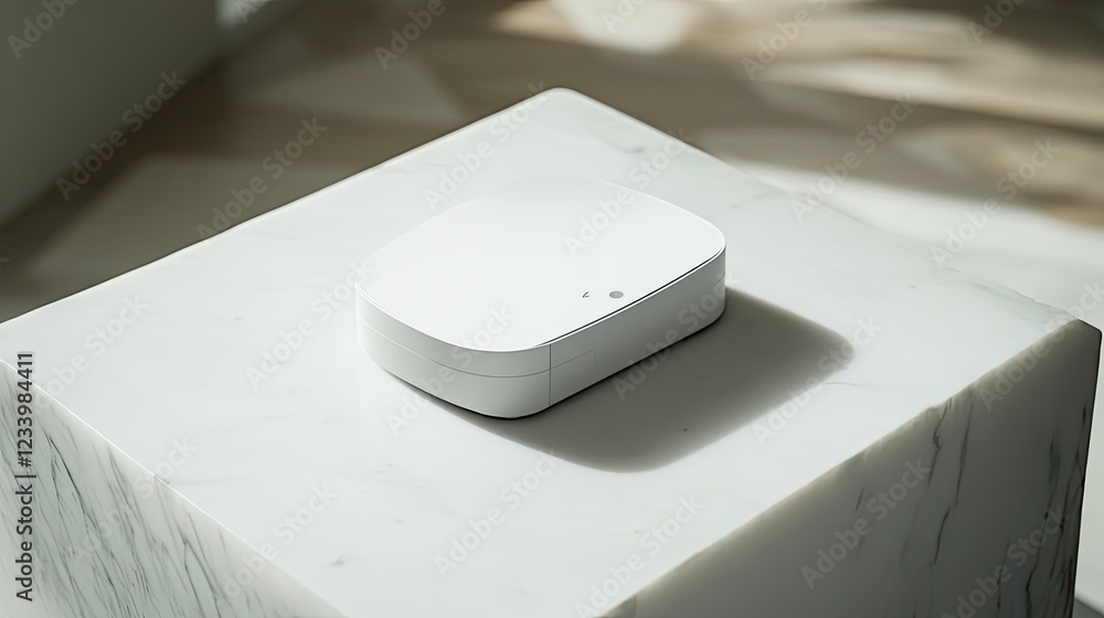 Poster a digital health monitoring device placed on a clean, white surface, with ample space for health tec