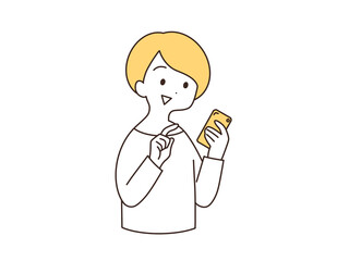 スマホを操作する女性　イラスト素材