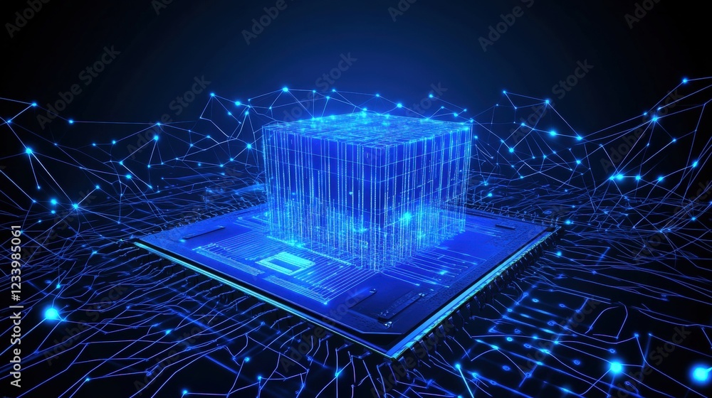 Aufkleber computer with blue indicator light on top isolated on white background for technology and electronic