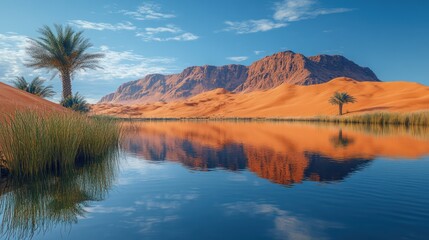 Desert Oasis: Tranquil Reflection in the Arabian Sands